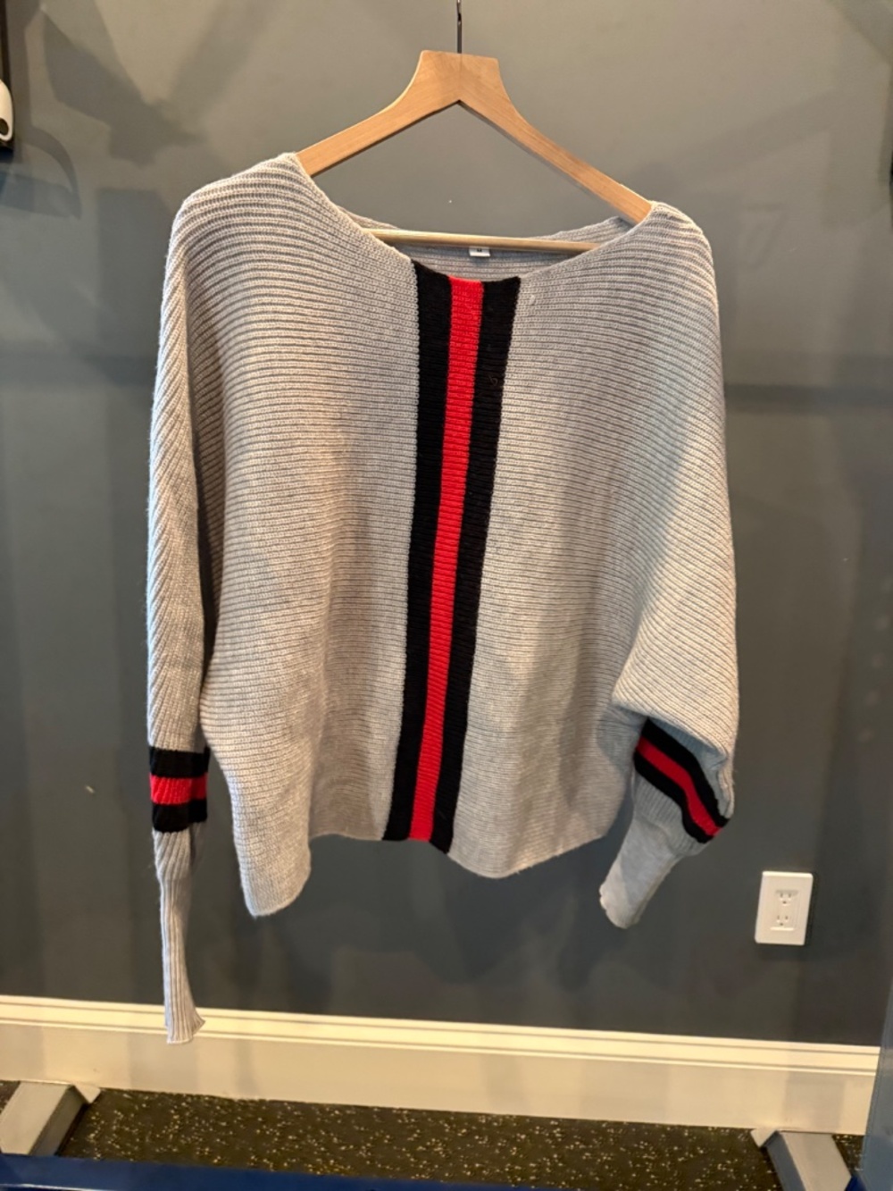 Gray Oversized Cardigan Sweater Black Red Stripe Size Medium